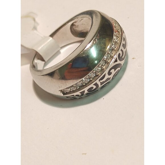Sterling Silver 925 Women's Size 6 Ring Zirconia & Enamel Scrolled Design NEW - Picture 9 of 12